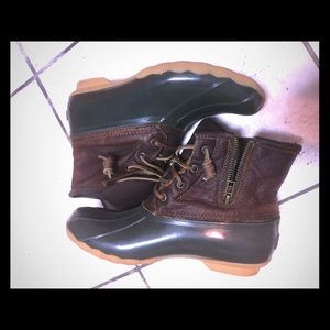 Sperry duck boots hunter green brown leather